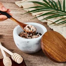 Large Salt Box Spice Seasonings Keeper Pepper Container,Marble Base with Wooden Cover,Salt Cellar Big Capacity Elegant Design (Dark Grey)…