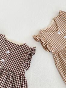 Baby Girl Summer Outfits 0-3Y Classic Plaid Cap Sleeve Top And Shorts Set Baby Clothing