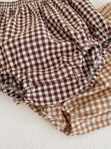 Baby Girl Summer Outfits 0-3Y Classic Plaid Cap Sleeve Top And Shorts Set Baby Clothing