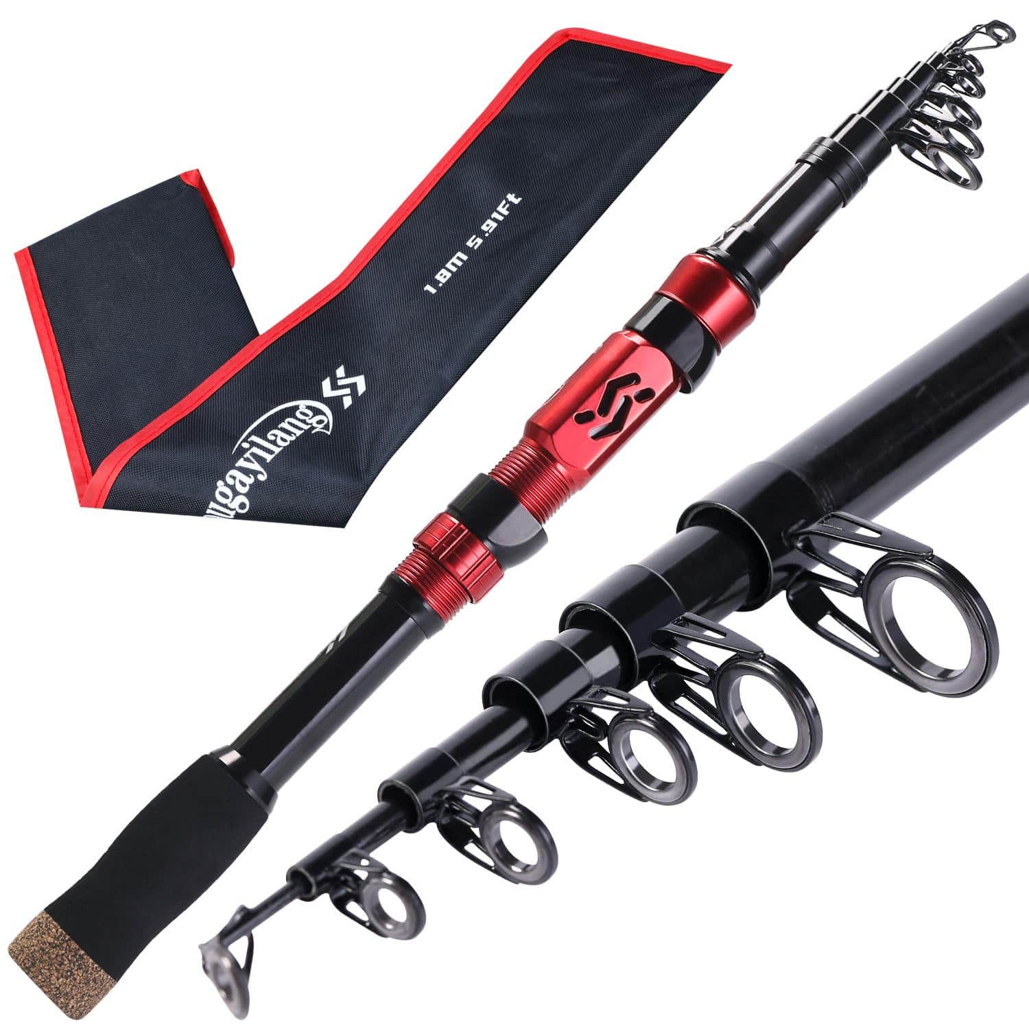 Sougayilang Fishing Rod Telescopic Fishing Rod Portable- 24 Ton Carbon Fiber,CNC Machined Reel Seat, Comfortable EVA Handle, Travel Fishing Pole for Bass Trout Fishing - 紅色 - 查看 1