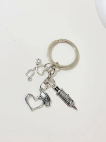 1 Phụ Nữ Ống Tiêm & Trái Tim Quyến Rũ Y2k Móc Khóa Trang Trí Chìa Khóa - Bạc - Xem 1