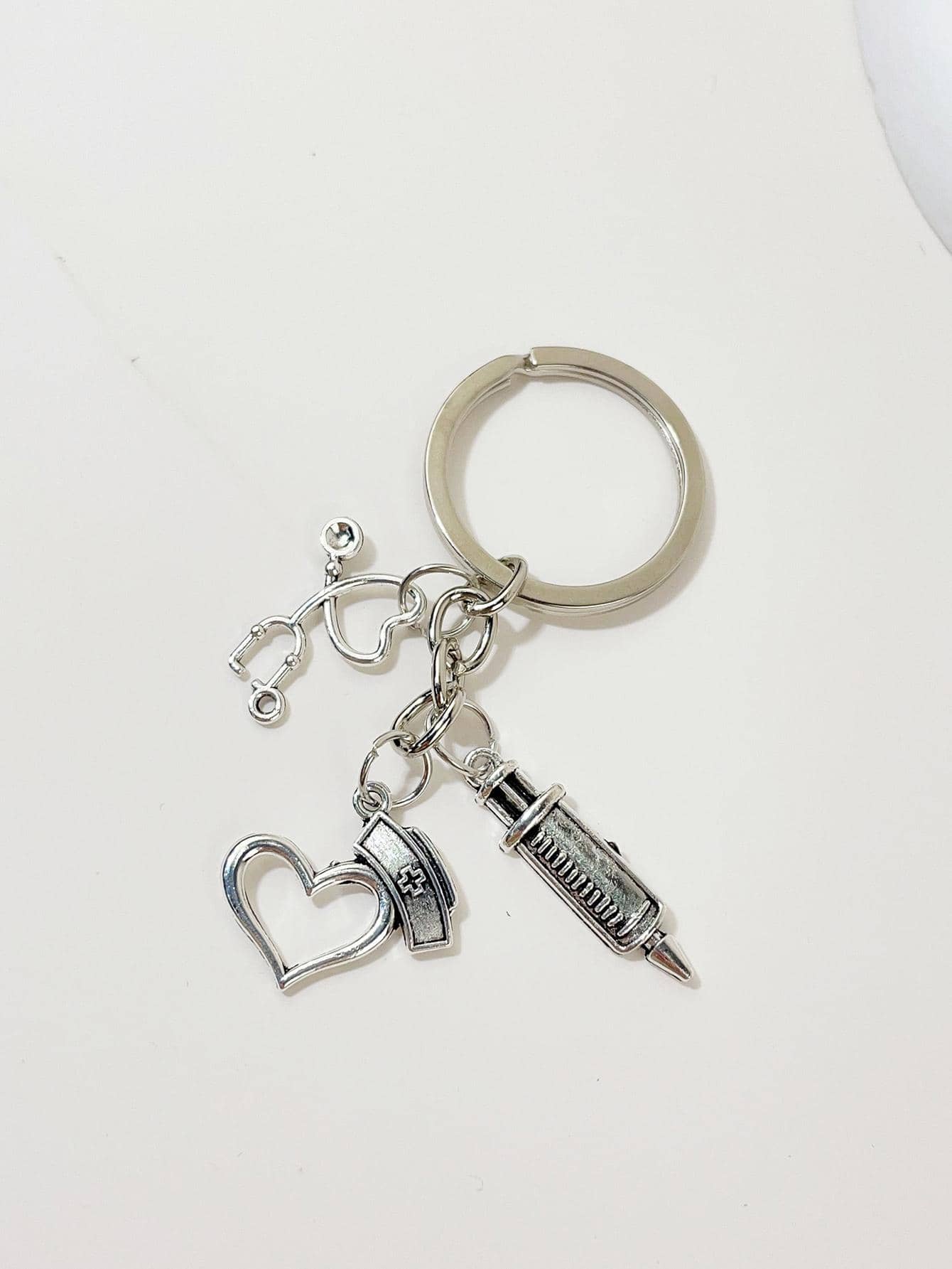 1 Phụ Nữ Ống Tiêm & Trái Tim Quyến Rũ Y2k Móc Khóa Trang Trí Chìa Khóa - Bạc - Xem 1