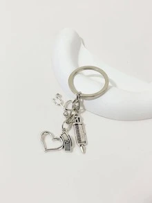 1 Phụ Nữ Ống Tiêm & Trái Tim Quyến Rũ Y2k Móc Khóa Trang Trí Chìa Khóa - Bạc - Xem 5