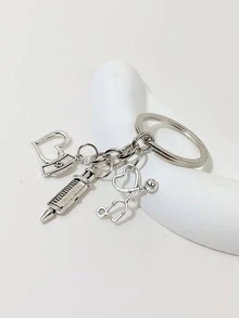 1 Phụ Nữ Ống Tiêm & Trái Tim Quyến Rũ Y2k Móc Khóa Trang Trí Chìa Khóa - Bạc - Xem 2