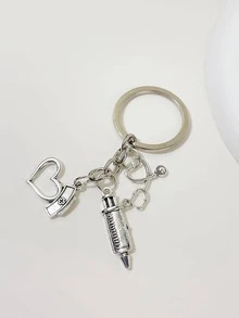 1 Phụ Nữ Ống Tiêm & Trái Tim Quyến Rũ Y2k Móc Khóa Trang Trí Chìa Khóa - Bạc - Xem 4
