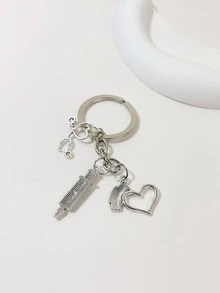 1 Phụ Nữ Ống Tiêm & Trái Tim Quyến Rũ Y2k Móc Khóa Trang Trí Chìa Khóa - Bạc - Xem 3