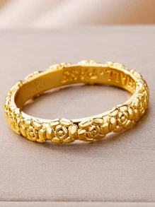 1 件时尚不锈钢花朵装饰戒指，适合女士日常装饰情人节、妈妈、母亲、母亲节、礼物 - 金黃色 - 查看 5