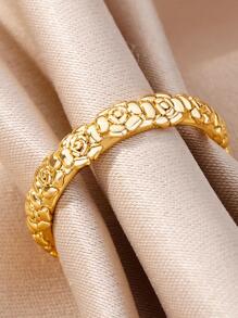 1 件时尚不锈钢花朵装饰戒指，适合女士日常装饰情人节、妈妈、母亲、母亲节、礼物 - 金黃色 - 查看 3