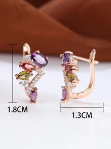 方晶鋯石裝飾耳釘 - 彩色 - 查看 2