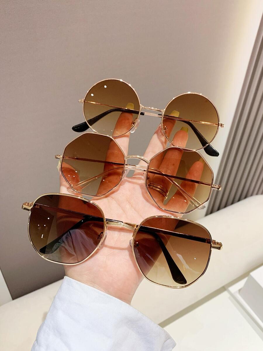 3副女士幾何金屬框架波西米亞太陽眼鏡適合夏天 - 漸層 - 查看 1