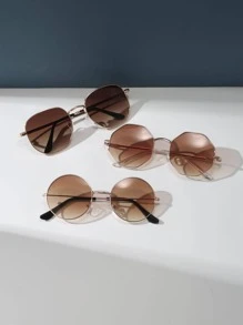 3副女士幾何金屬框架波西米亞太陽眼鏡適合夏天 - 漸層 - 查看 2