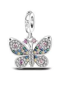 1入組魅力四射方晶鋯石裝飾蝴蝶設計銀DIY吊墜適合女士DIY首飾製作 - 銀色 - 查看 1