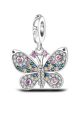 1入組魅力四射方晶鋯石裝飾蝴蝶設計銀DIY吊墜適合女士DIY首飾製作