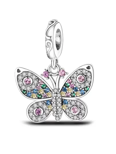 1入組魅力四射方晶鋯石裝飾蝴蝶設計銀DIY吊墜適合女士DIY首飾製作