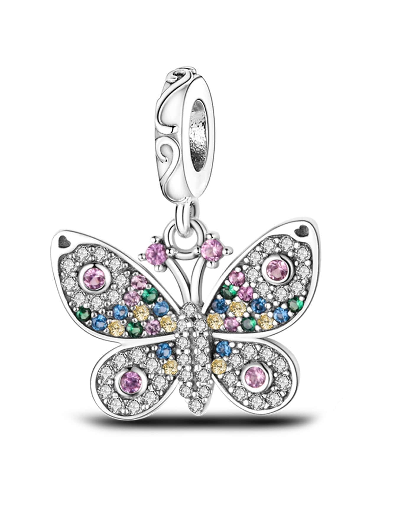 1入組魅力四射方晶鋯石裝飾蝴蝶設計銀DIY吊墜適合女士DIY首飾製作 - 銀色 - 查看 1