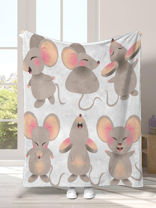 1pc Cartoon Mouse Pattern Blanket, Cartoon Animal Print Decorative Blanket For Bedroom