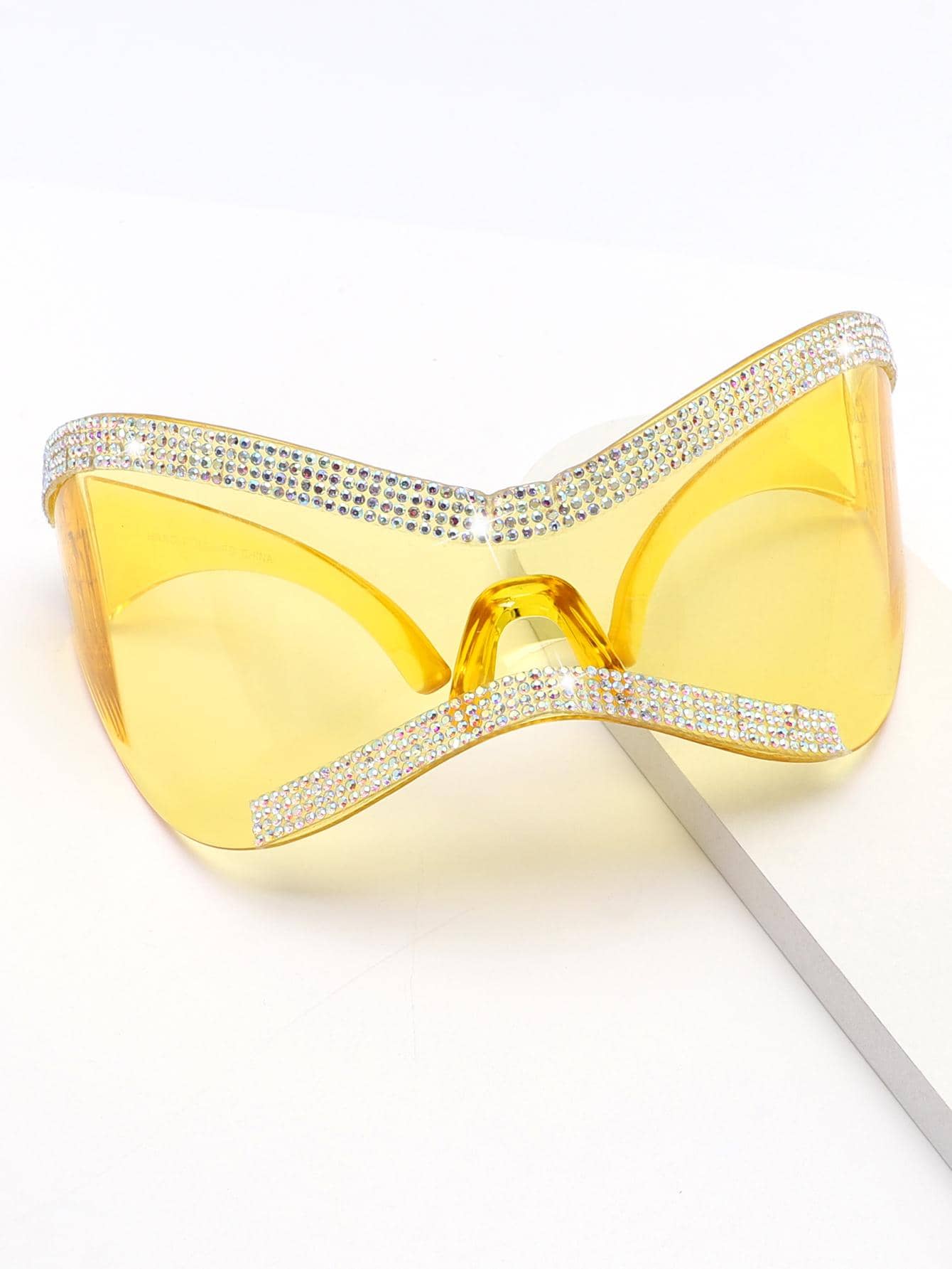 1 chiếc kính thời trang cỡ lớn đính đá trang trí hình bụng theo phong cách Y2k - Màu vàng - Xem 1