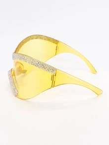 1 chiếc kính thời trang cỡ lớn đính đá trang trí hình bụng theo phong cách Y2k - Màu vàng - Xem 4