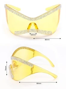 1 chiếc kính thời trang cỡ lớn đính đá trang trí hình bụng theo phong cách Y2k - Màu vàng - Xem 3