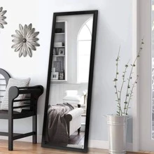 Full Length Door Mirror, Rectangle Sleek Frame Space Saving Door Hanging Mirror, Wall Mounted Mirror, 18"X51" - Black - View 2