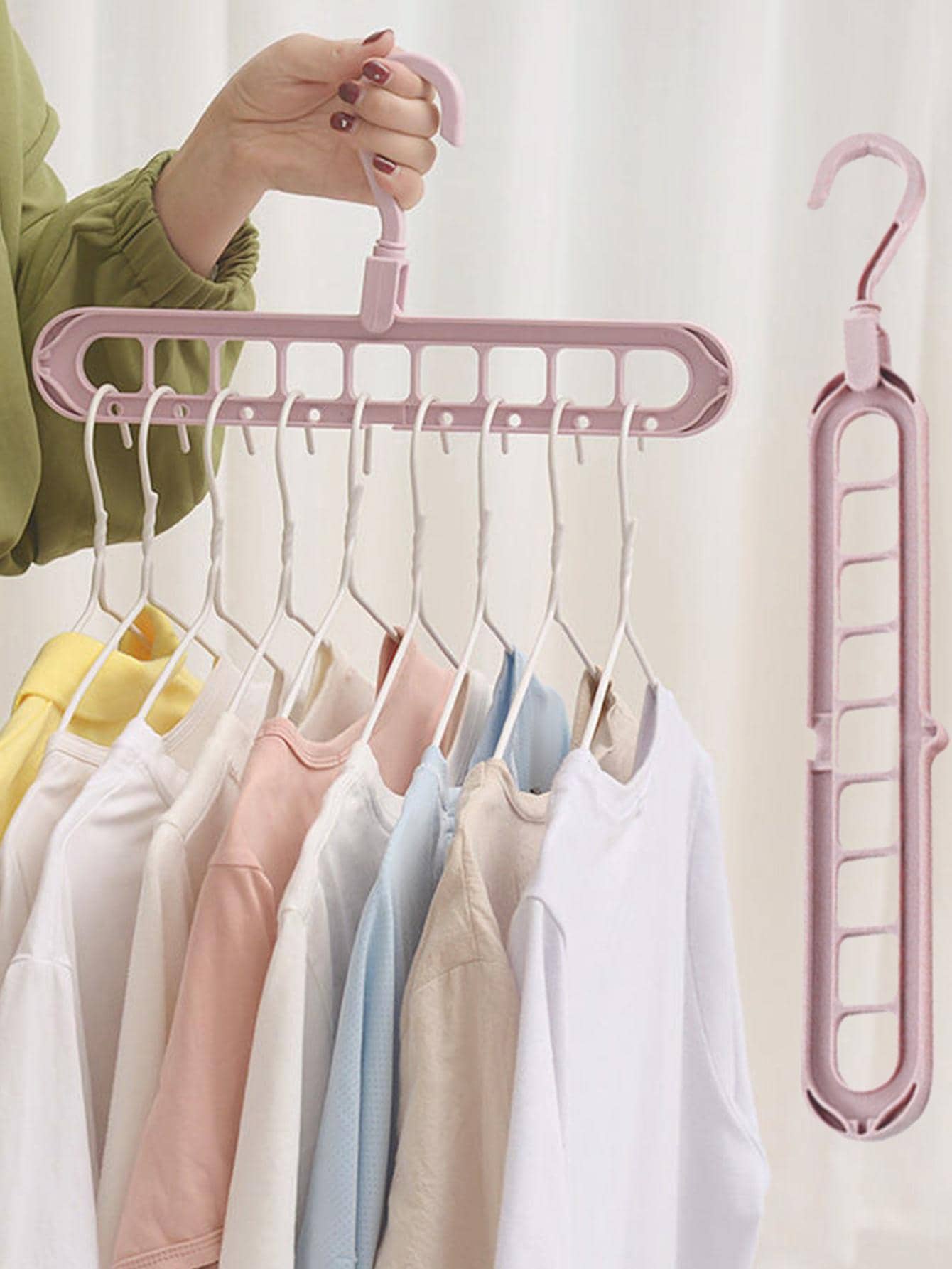 1pc Plain Plastic Hanger Organizer Rack - Pink - View 1