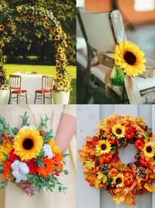 5入組人造向日葵頭，用於室內和室外裝飾簡單假花頭 - 黃色 - 查看 6