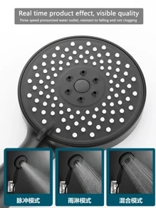 1pc ABS Showerhead, Minimalist Square Handheld Shower Sprinkler For Bathroom - Black - View 2