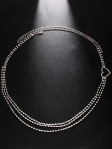 Chuỗi thắt lưng đính đá hình trái tim Y2K dự tiệc - Chuỗi du lịch bãi biển cho nữ ngày lễ tình nhân Halloween, ngày lễ tình nhân mùa hè, mùa thu, mùa lễ Halloween - Bạc - Xem 3