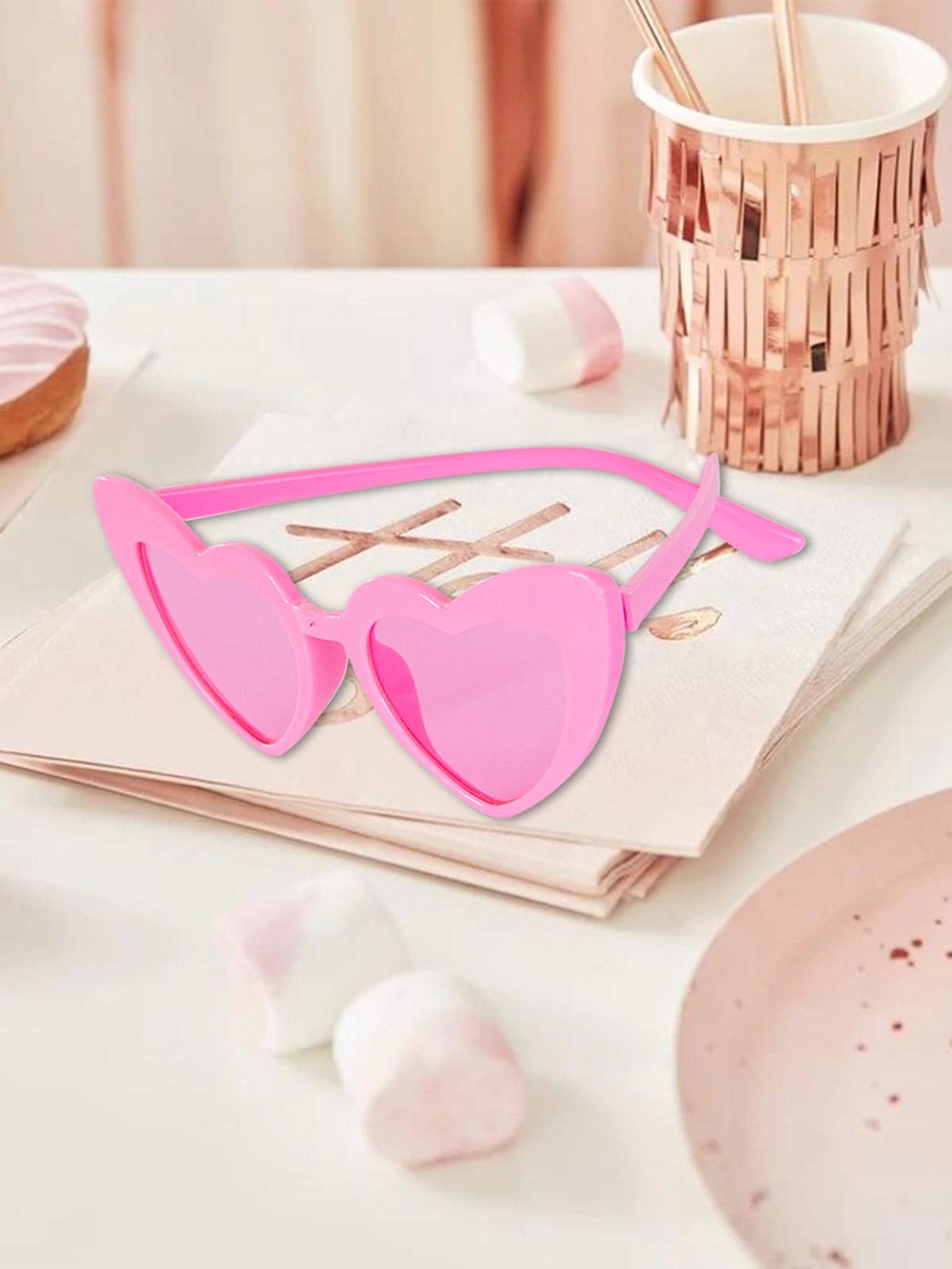 1pc Heart Design Party Glasses For Summer Beach Vacation,Outdoor,Travel - Pink - View 1