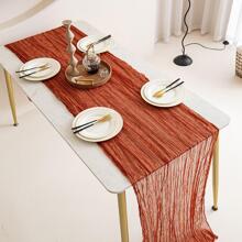 1 件粗棉布桌旗赤陶色，波西米亚风格长纱浪漫桌旗，适用于婚礼招待会、新娘送礼会、婴儿送礼会、节日感恩节、生日派对、餐桌、餐厅梳妆台装饰、母亲节装饰、家居装饰、场景装饰 - 紅木色 - 查看 3