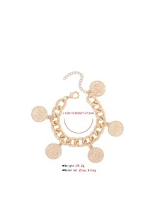 紋理質感硬幣墜飾手鏈 - 金黃色 - 查看 3