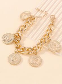 紋理質感硬幣墜飾手鏈 - 金黃色 - 查看 2