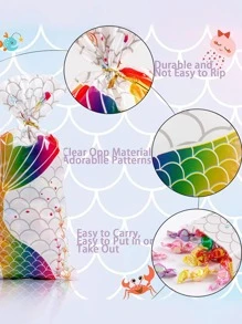 50 chiếc Túi quà họa tiết vảy nàng tiên cá, Túi quà sinh nhật hình đuôi nàng tiên cá ba chiều, Túi dây rút chống nước hình con bướm màu hồng, Túi đóng gói quà tặng cho bữa tiệc Unicorn - Nhiều màu - Xem 3