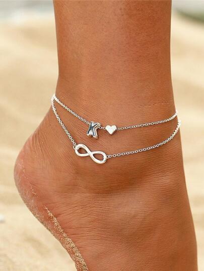 无限与心形装饰多层脚链 情人节、妈妈、母亲、母亲节、礼物