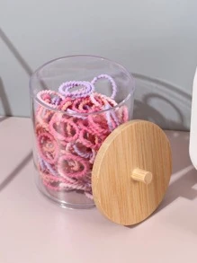 1pc Acrylic Crystal Round Q-tip Holder Storage Box - Multicolor - View 3