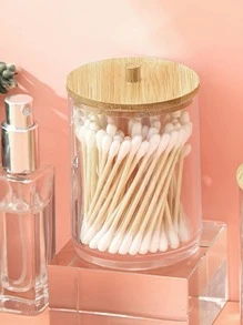 1pc Acrylic Crystal Round Q-tip Holder Storage Box - Multicolor - View 1