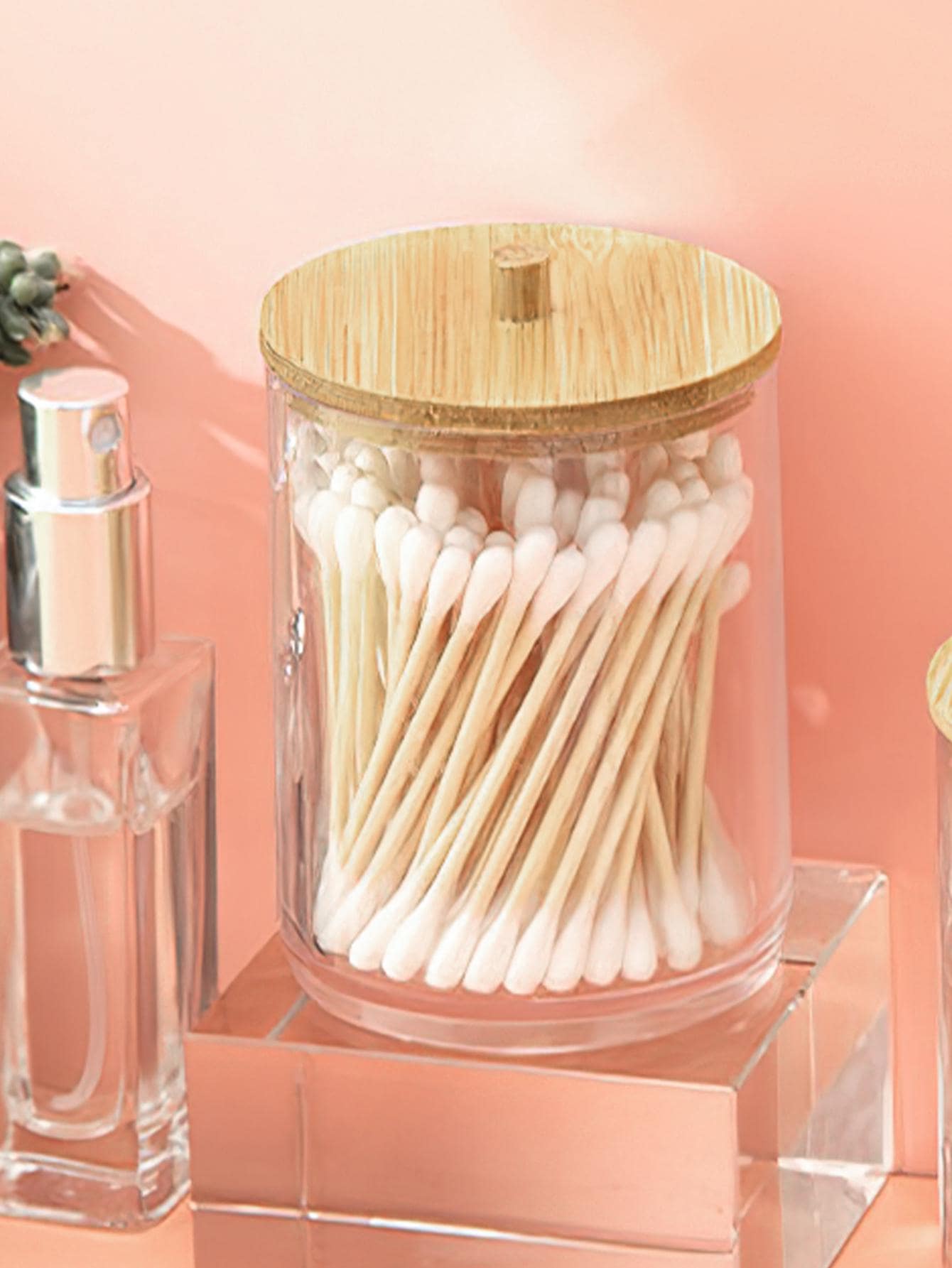 1pc Acrylic Crystal Round Q-tip Holder Storage Box - Multicolor - View 1