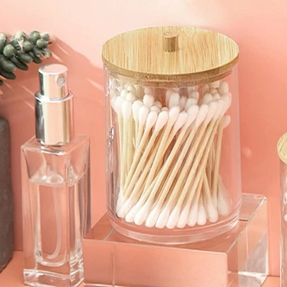 1入組亞克力水晶圓形q彈棉簽盒收納盒