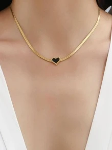 MONALLY 1件奢华优雅精致锁骨链不锈钢心形吊坠项链，百搭女士礼物，适合约会、情人节、母亲节等场合。 - 金黃色 - 查看 2