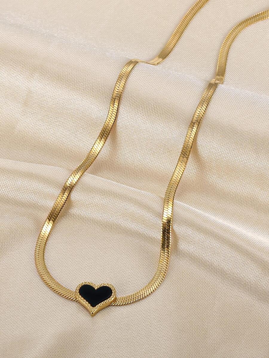 MONALLY 1件奢华优雅精致锁骨链不锈钢心形吊坠项链，百搭女士礼物，适合约会、情人节、母亲节等场合。 - 金黃色 - 查看 1