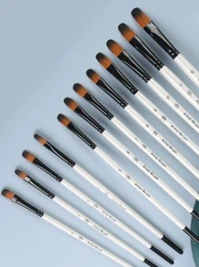 opeth 12pcs Half Round Head Drawing Brush Set, Simple Wood Painting Brush Set For Student Back To School,Back To School,School Supplies - Multicolor - View 4
