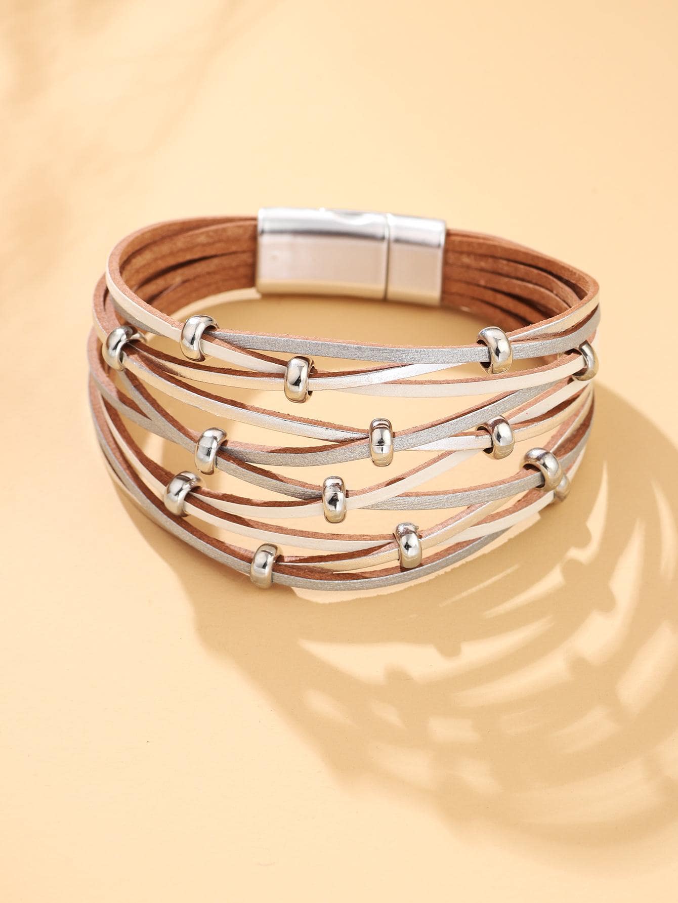 珠子裝飾分層手鏈 - 銀色 - 查看 1