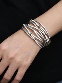 珠子裝飾分層手鏈 - 銀色 - 查看 2