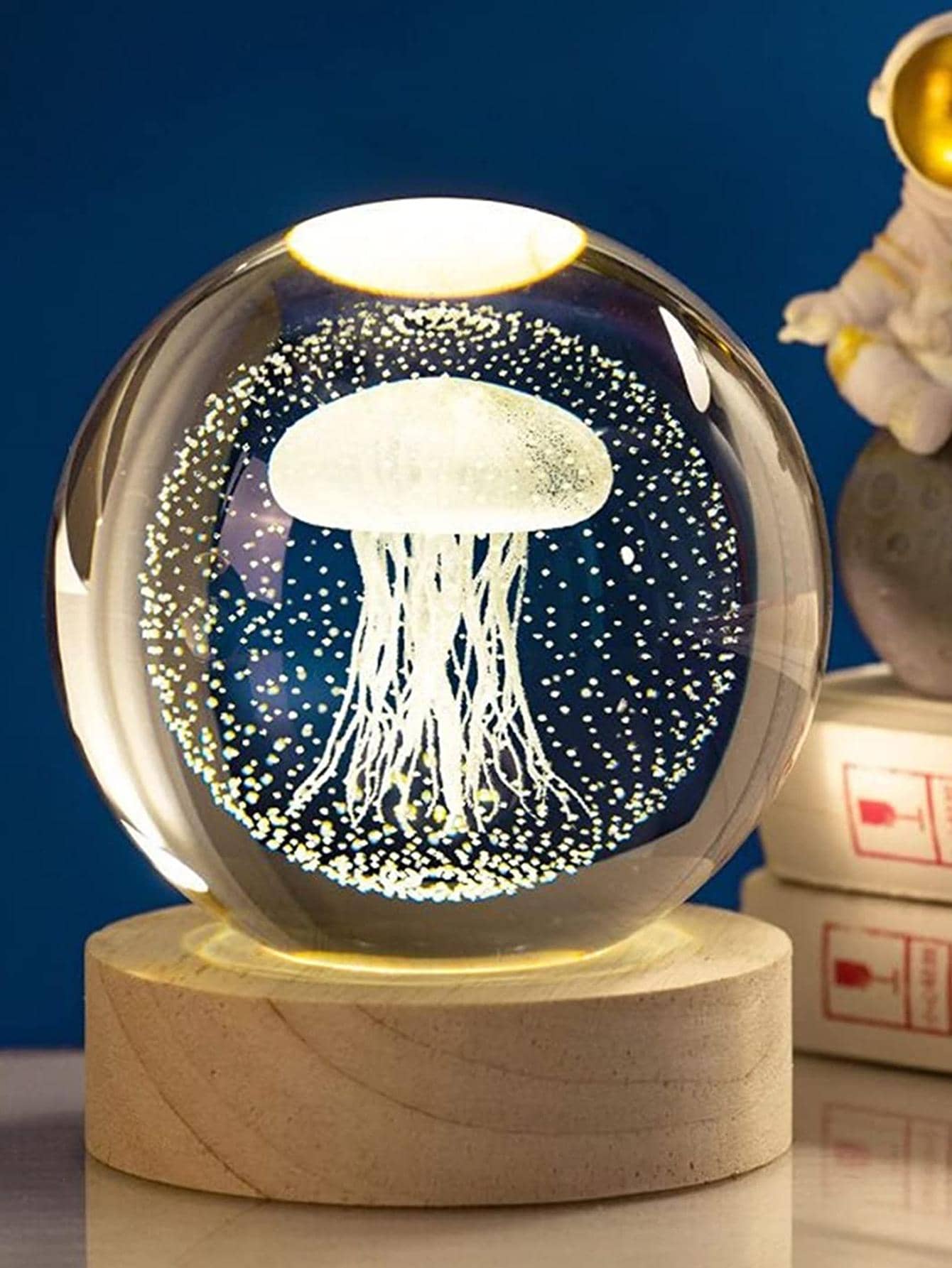 1pc Jellyfish Shaped Crystal Ball Night Light Decoration For Modern Home Decor - Clear - View 1