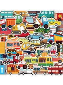 50pcs Bus Pattern Sticker, Modern Transportation Print Decorative Decal For Office, School - Multicolor - View 1
