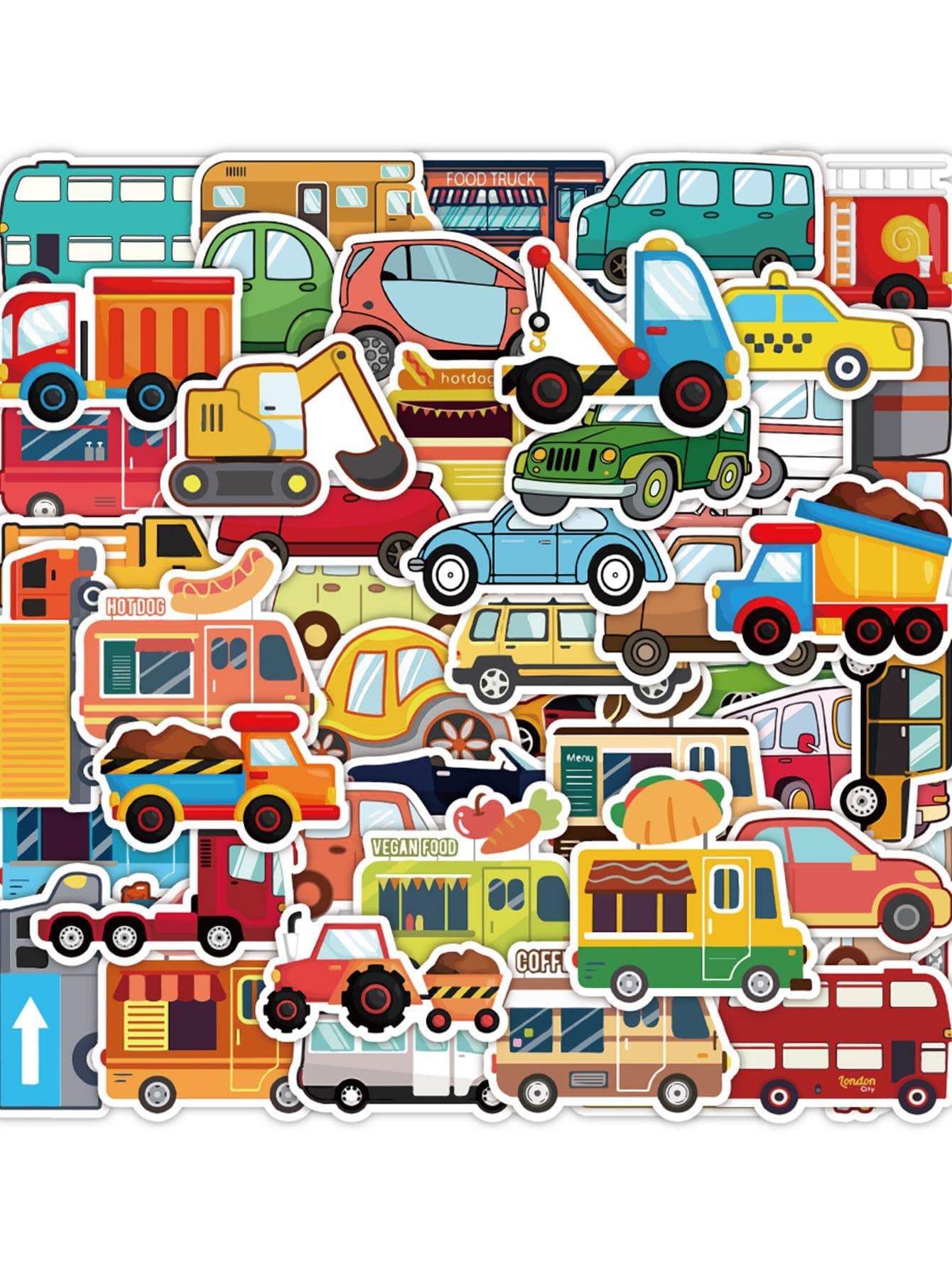 50pcs Bus Pattern Sticker, Modern Transportation Print Decorative Decal For Office, School - Multicolor - View 1