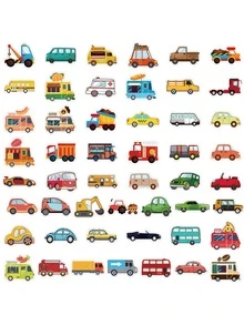 50pcs Bus Pattern Sticker, Modern Transportation Print Decorative Decal For Office, School - Multicolor - View 3