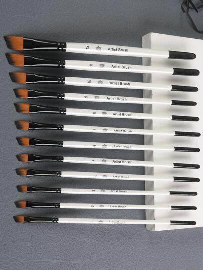 opeth Set de 12 pinceles con diseño de punta inclinada, set simple de pinceles de madera para pintura, para estudiantes, de vuelta a la escuela, útiles escolares