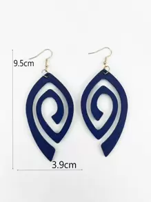 1 Pair Wooden Hollow Cut-Out Pendant Earrings, Oversized Exaggerated Personalized Earrings - Navy Blue - View 6
