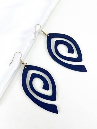 1 Pair Wooden Hollow Cut-Out Pendant Earrings, Oversized Exaggerated Personalized Earrings